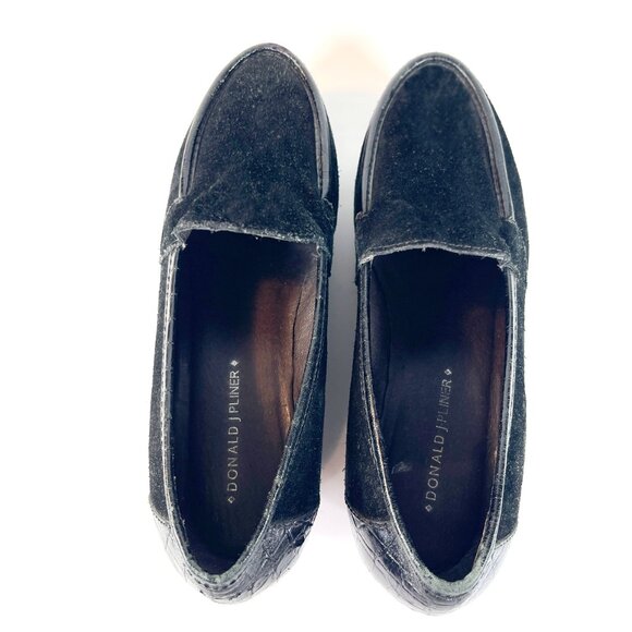 Donald J Pliner Women Black Suede/Crocodile Loafer Wedge Heel Size 6M - Picture 5 of 9